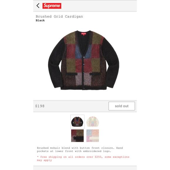 Supreme Brushed Grid Cardigan Black SS22 Size Medium - Picture 6 of 7